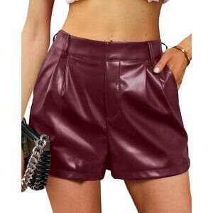 High-Waist Faux Leather Shorts - Burgundy